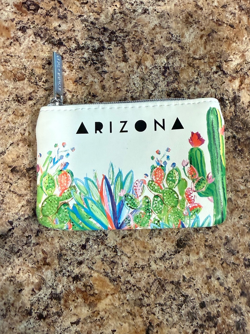 Small zip pouch with Arizona cactus design